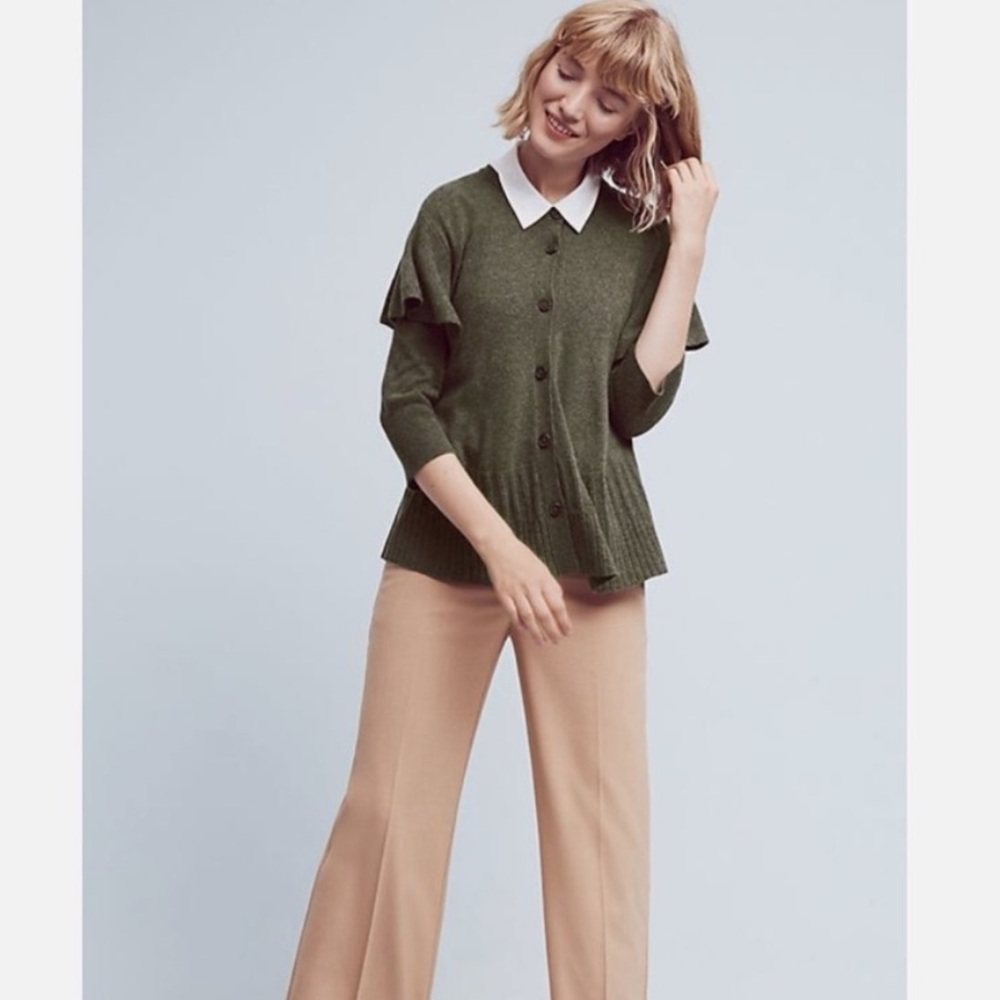 Anthropologie Left of Center Ruffle Sleeve Cardigan Wool Cashmere Sweater Medium